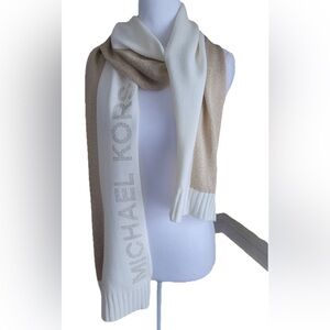 Michael Kors Logo Scarf Ivory Tan Neutral Knit MK Monogram NWOT